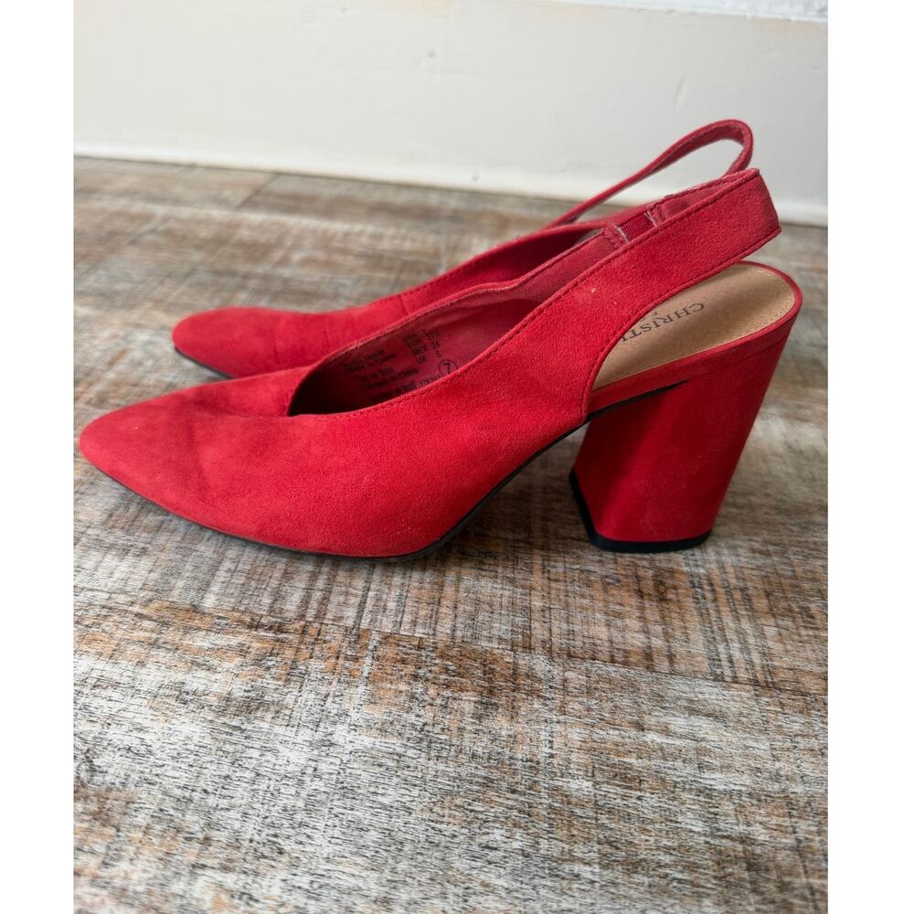 Christian Soriano Palmer Sling Pump Shoe Chunky Block Heel Red Suede Size 7